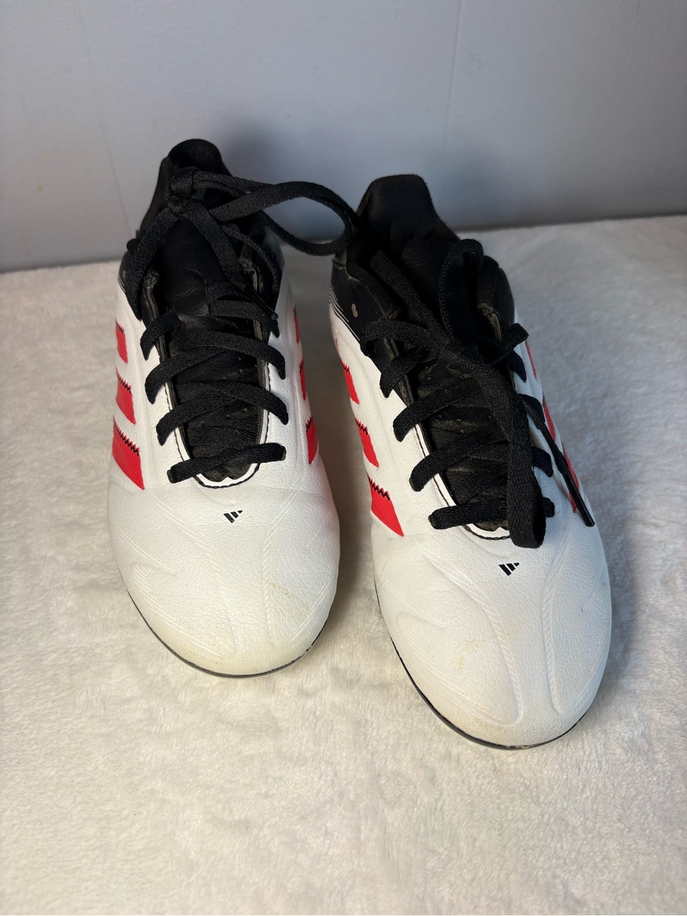 Kids White and Red Athletic Soccer Sneakers with Black Laces